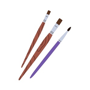 Paint brushes with different bristles. Paintbrushes of various shape, type. Painting tools for drawing. Art supplies. Flat vector illustration isolated on white .