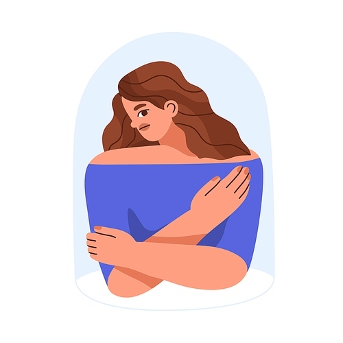 Sad woman in bad mood, feeling lonely and depressed. Psychology concept of melancholy, desperation, depression. Unhappy upset person in grief. Flat vector illustration isolated on white .