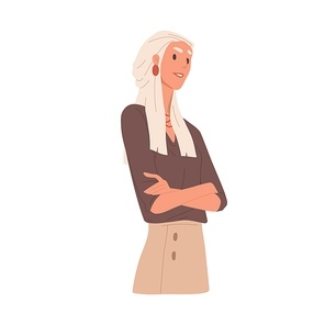 Portrait of arrogant selfish woman. Bossy businesswoman looking with neglect and feeling superiority. Self-confident person. Colored flat vector illustration isolated on white .