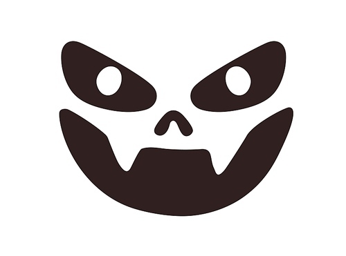 Halloween face with evil smile, laughing. Horror creepy spooky character stencil with happy emotion, scary laughter fo pumpkin decoration. Flat vector illustration isolated on white .