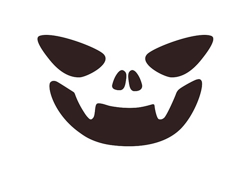 Evil smiling face stencil for Halloween holiday. Horror character laughing, mocking with scary emotion, expression. Creepy spooky laughter. Flat vector illustration isolated on white .