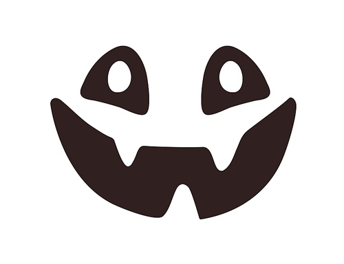 Halloween face with evil horror smile, creepy holiday stencil. Spooky character silhouette laughing with sinister emotion. Scary laughter. Flat vector illustration isolated on white .