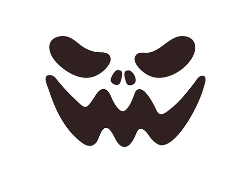 Scary Halloween face stencil with eye holes and creepy wavy smile. Spooky monster silhouette for Helloween holiday. Evil facial expression. Flat vector illustration isolated on white .