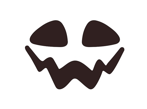 Evil Halloween face stencil. Creepy spooky ghost monster silhouette with scary happy emotion, expression. Helloween holiday character laughing. Flat vector illustration isolated on white .