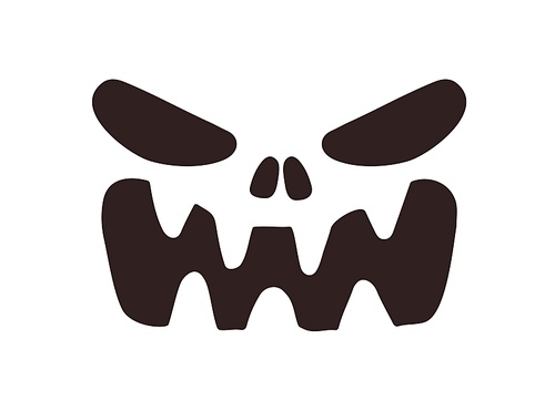 Scary Halloween face stencil with angry expression. Spooky creepy ugly monster silhouette with bad evil emotion. October template for decoration. Flat vector illustration isolated on white .