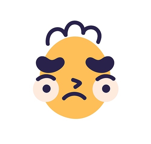 Face avatar with sad emotion. Cute abstract character with unhappy upset facial expression. Comic funny doodle head, negative emoticon. Modern flat vector illustration isolated on white .