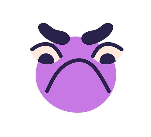 Awkward face avatar with ashamed facial expression, oops emotion. Comic cute funny abstract character, embarrassed stressed round-head emoticon. Flat vector illustration isolated on white .