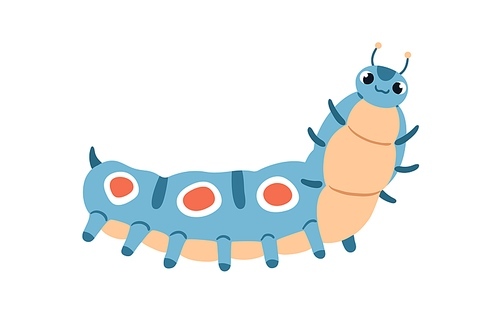 Cute funny caterpillar. Happy smiling insect with positive emotion, expression. Amusing adorable sweet centipede character. Childish flat vector illustration isolated on white .