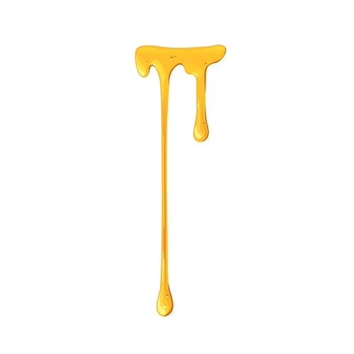 Caramel melting, dripping down with thin sugar streams. Maple liquid syrup leaking. Amber gold bee honey fluid flowing, drops, trickles. Flat graphic vector illustration isolated on white .