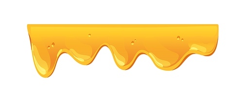 Amber bee honey melting. Maple syrup, liquid caramel wave border, dripping, flowing down, leaking. Glossy golden sticky sugar fluid. Flat graphic vector illustration isolated on white .