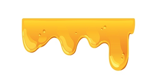 Gold honey melting. Sweet liquid caramel flowing down. Sticky sugar amber syrup, fluid wave. Molten fused candy essence leaking. Flat graphic vector illustration isolated on white .