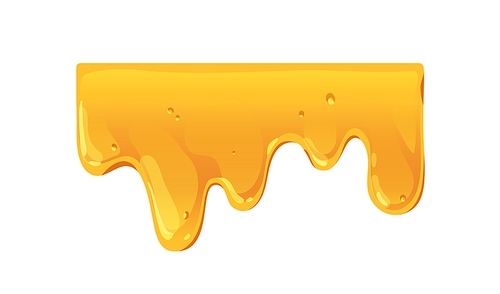 Gold bee honey flowing down. Amber maple syrup wave, sweet caramel melting, dripping. Fluid liquid molten candy leaking, streaming. Flat graphic vector illustration isolated on white .