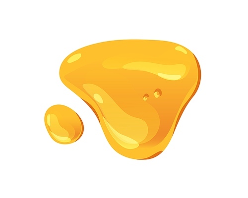 Bee honey drop and droplet. Liquid fluid glossy caramel puddle, pool. Gold amber maple syrup, sweet sticky golden yellow sauce. Colored flat graphic vector illustration isolated on white .