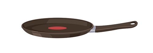 Crepe pan, thin skillet for frying, cooking pancakes. Empty fry appliance, kitchen utensil. Nonstick frypan. Flat vector illustration isolated on white background.