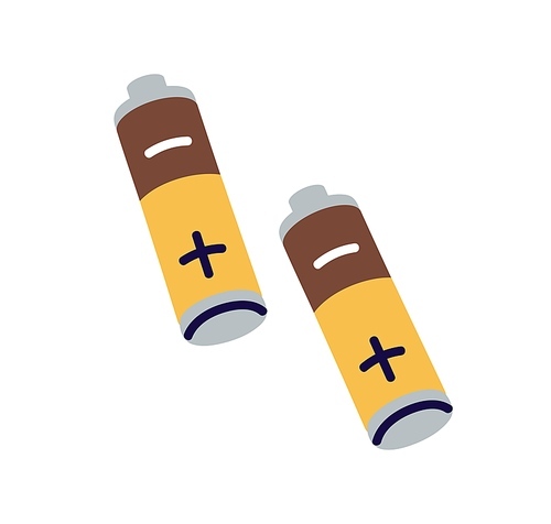 Abstract AA battery icon. Dry alkaline electrical energy cylinder cell, plus and minus. Two A power items of cylindrical shape. Flat vector illustration isolated on white background.