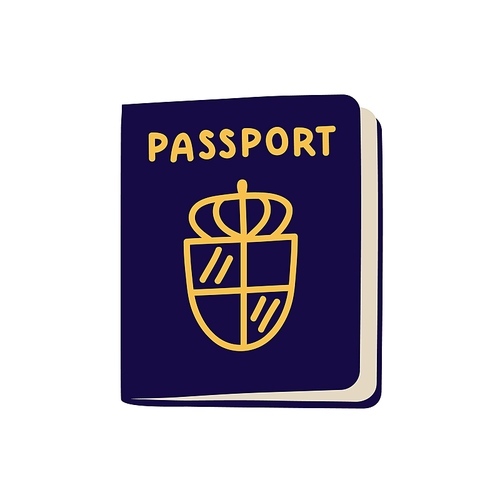 Passport, ID document. Legal pass, book cover with abstract national emblem. Closed identification pasport of citizenship, nationality. Flat vector illustration isolated on white background.