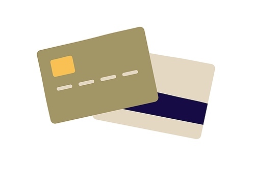 Plastic bank credit, debit card from both front and back sides. Electronic money, finance tool with security chip, magnetic stripe, abstract data. Flat vector illustration isolated on white background.
