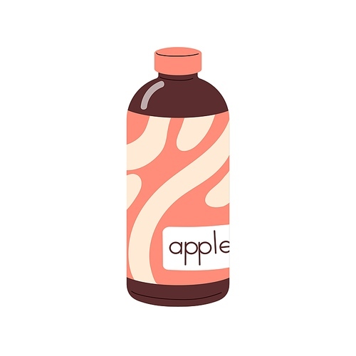 Apple drink in bottle. Cold juice, summer lemonade, infused water. Fresh fruit cooling beverage. Healthy natural flavored juicy refreshment. Flat vector illustration isolated on white background.