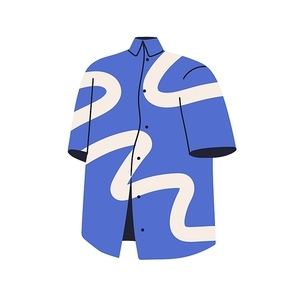 Casual shirt, modern summer garment. Fashion unisex blouse with abstract print. Cotton clothes, wearing, apparel with short sleeves. Flat vector illustration isolated on white background.