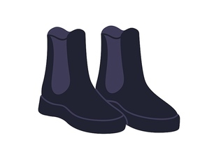 Chelsea boots. Fashion stylish footwear. Winter shoes in modern trendy style. Unisex ankle-high leather foot wear with elastic side panel. Flat graphic vector illustration isolated on white background.
