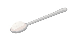 Beet sugar sand in tea spoon. Full teaspoon of sweet granulated crystals heap, pile for sweetening, adding in food. Flat cartoon vector illustration isolated on white background.