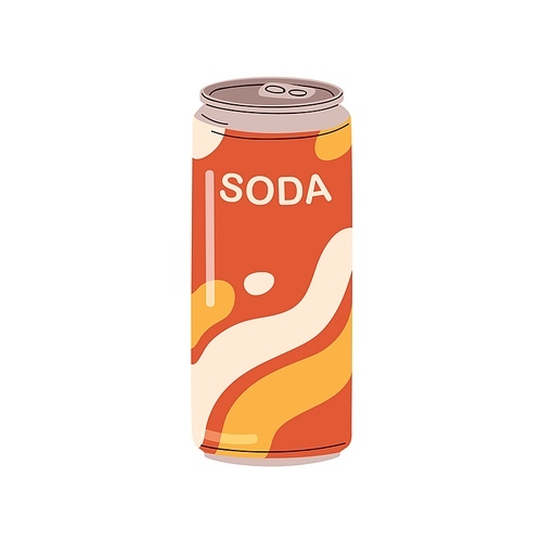 Soda, fizzy drink in aluminum can. Summer lemonade, cold beverage, fresh sweet carbonated refreshment in metal steel tin. Flat graphic vector illustration isolated on white background.