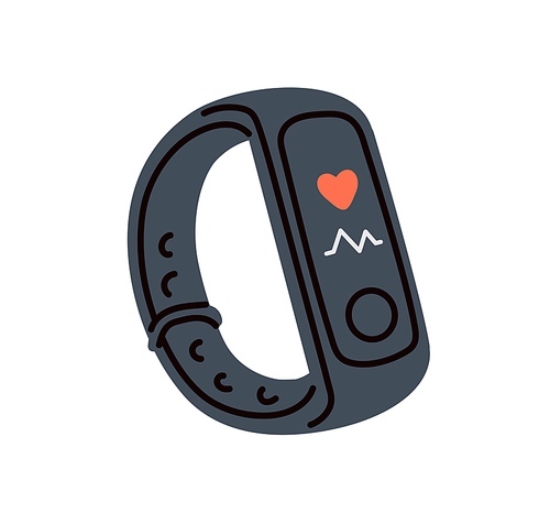 Sport smartwatch, smart fitness bracelet. Gym watch, wristband. Wrist device for health, pulse, heartbeat control, cardio monitor, pedometer. Flat vector illustration isolated on white background.