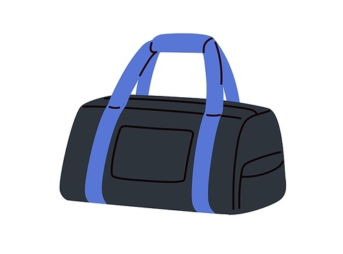 Sport bag for carrying workout, training accessories. Athletic duffel. Fitness, gym duffle with handles. Travel baggage, soft luggage. Flat graphic vector illustration isolated on white background.