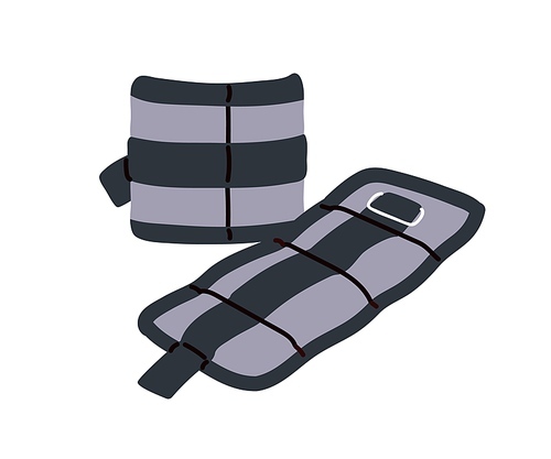 Wrist and ankle weights with adjustable straps. Heavy wearable sport and fitness accessory for strength training, workout, power exercise. Flat vector illustration isolated on white background.