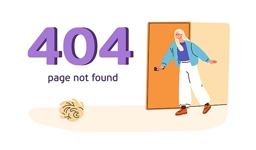 404 error, page not found, technical website problem. Creative web-site design for access and search failure message, warning text. Flat graphic vector illustration isolated on white background.