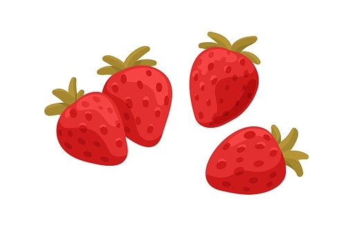 Fresh strawberries, sweet natural healthy food. Red berries, fruits composition. Ripe vitamin organic food, raw eating. Flat cartoon vector illustration isolated on white background.