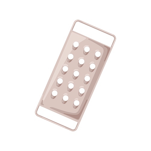 Metal grater for grating food. Cooking tool from stainless steel. Manual kitchen utensil, culinary accessory, kitchenware. Flat cartoon vector illustration isolated on white background.