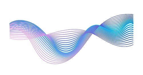 Colorful gradient sound wave isolated on white background. Modern abstract shape expressing musical rhythm, frequency and impulse. Audio equalizer. Music visualization waveform. Vector illustration.
