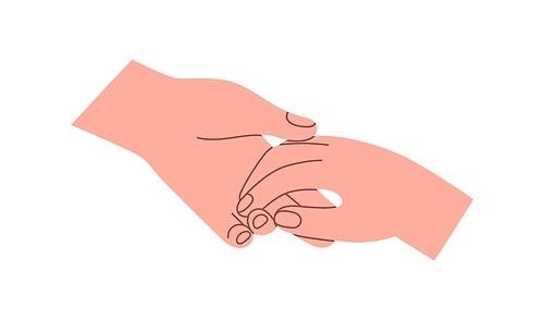Volunteer giving, lending hand, reaching out for help. Taking care, support, assistance concept. Supportive touch with love, trust, hope. Flat vector illustration isolated on white background.
