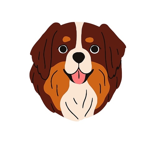 Sennenhunds breed, Swiss mountain dog avatar. Cute puppy head, canine animal portrait. Shepherd doggy, tricolor pup, funny muzzle. Flat graphic vector illustration isolated on white background.