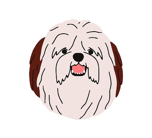 Bobtail dog avatar. Bob-tailed shepherd, cute portrait. Old English sheepdog, shaggy hairy head, muzzle. Adorable funny face, canine breed. Flat vector illustration isolated on white background.