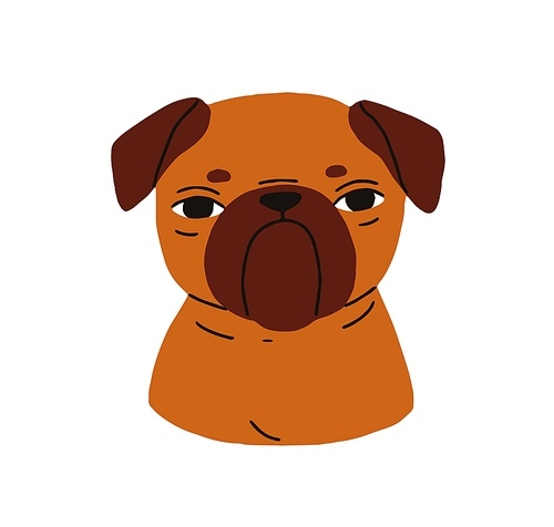Cute puppy of Griffon breed. Petit brabancon, canine portrait, head avatar. Funny little Brussels dog muzzle, angry emotion. Small doggy. Flat graphic vector illustration isolated on white background.