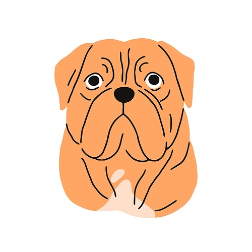 French Mastiff breed, dog avatar. Cute Bordeauxdog, head portrait. Canine face, muzzle. Dogue de bordeaux, purebred doggy, puppy snout. Flat vector illustration isolated on white background.
