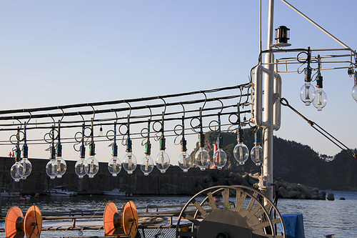 도동항에 정박중인 오징어 잡이 배