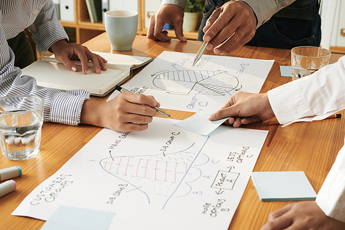 Hands of business people discussing charts and graphs