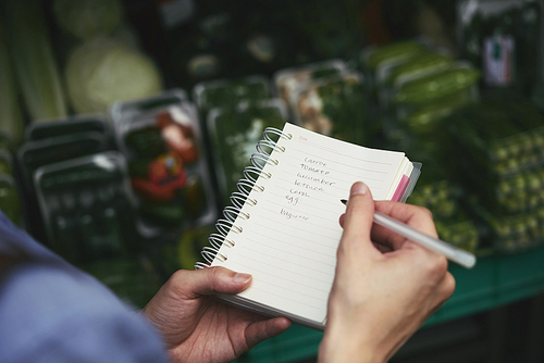 Close-up image of woman checking her shopping list