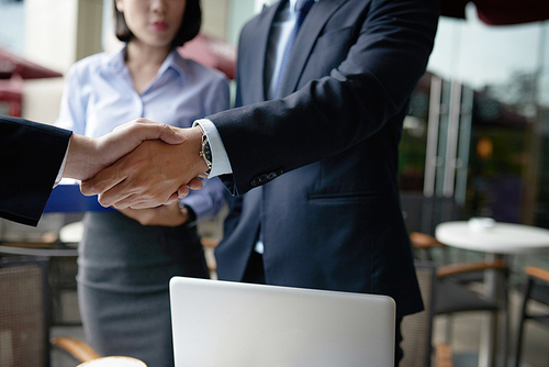 Cropped image of business partners shaking hands before meeting