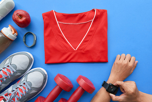 Bright t-shirt and accessories for sport training in gym