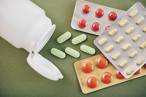 Close-up image of tablets and pills in blisters