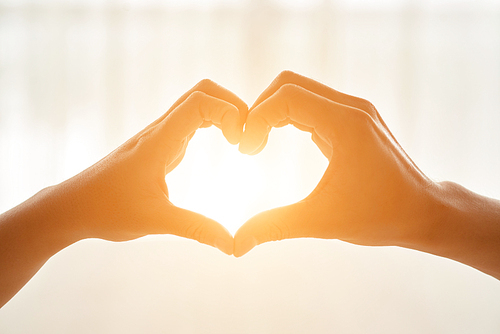 Couple making heart shape with their hands