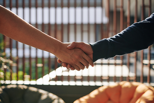 Close-up image of business executives shaking hands after making a deal