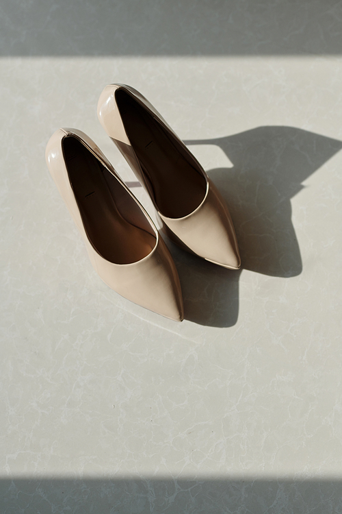 Beige color heels for wedding ceremony, view from above