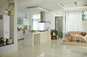 Kitchen and living room area on first floor of house