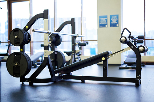 Fitness equipment for physical exercising inside large contemporary sports center