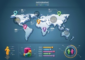 infographic of 3d world map